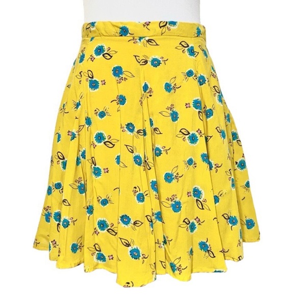 SOLD-Urban Outfitters Floral Yellow Mini Skater Skirt - Picture 2 of 9